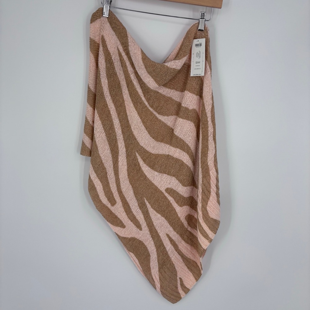 Chicos Graphic Zebra Tape Yarn Poncho Women S/M Smoky Topaz Pink Topper NEW